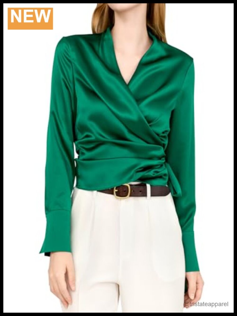 Luxury Mulberry Silk Fitted Wrap Blouse Long Sleeve V-Neck